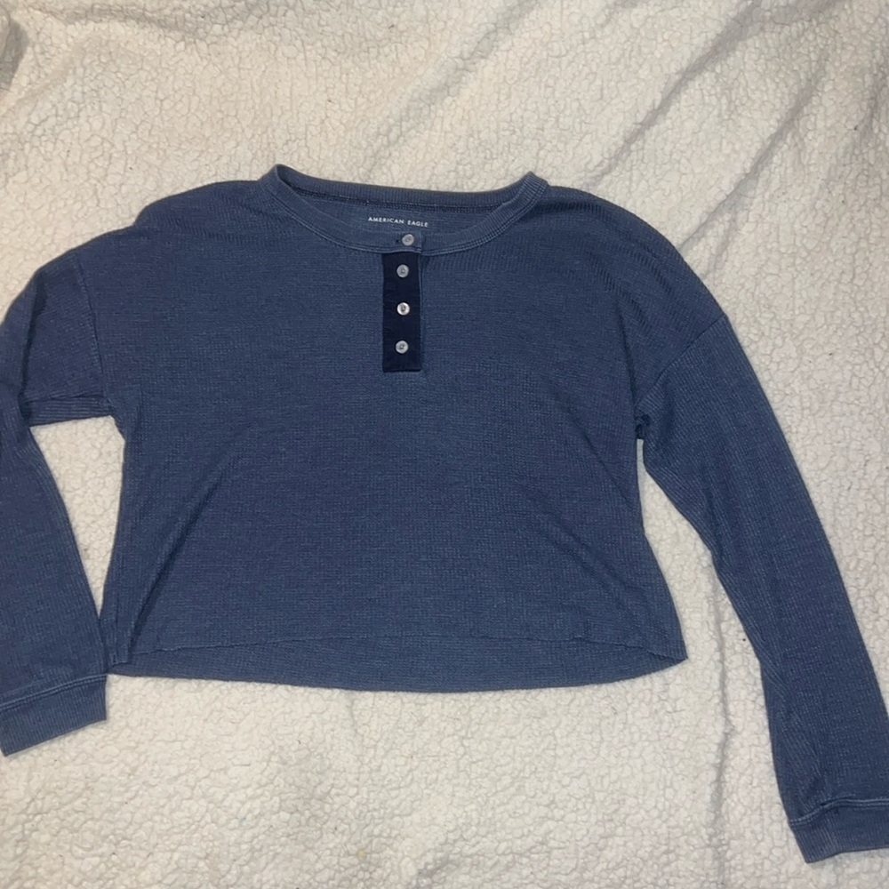 Blue American Eagle Cropped Long Sleeve